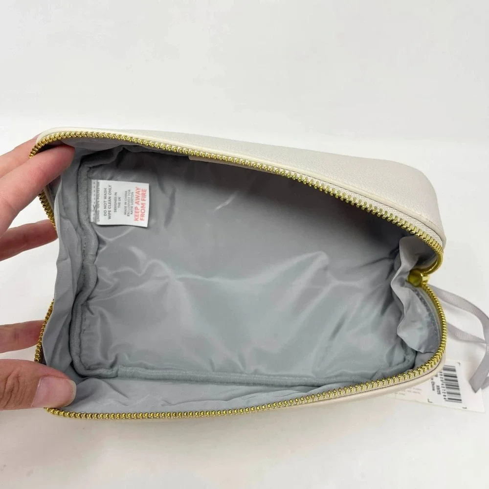 Katie Loxton Small Fold Out Makeup Toiletry Bag Off White Gold Zipper Long